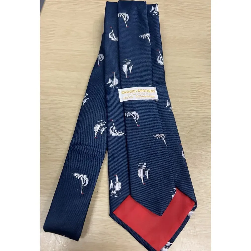 Brooks Brothers Navy Blue with Gold Brooks Symbols 100% Silk Boy's Necktie 47”